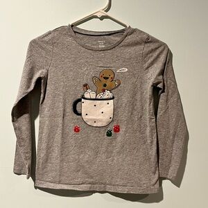 Carter’s Girls Gingerbread Hot Cocoa Gray Long Sleeve Christmas Shirt, Size 10